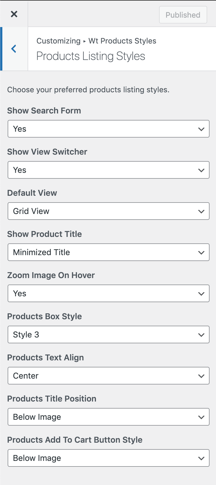 customize wt products details styles details