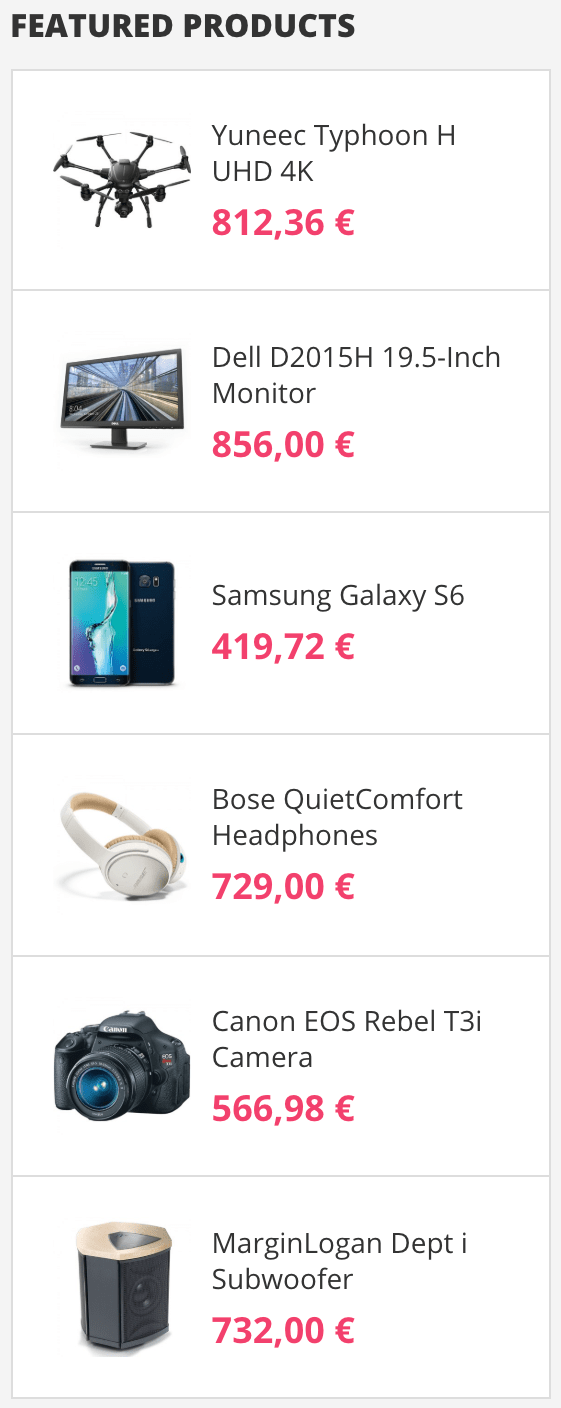 Home Page- Sidebar (Featured Products)