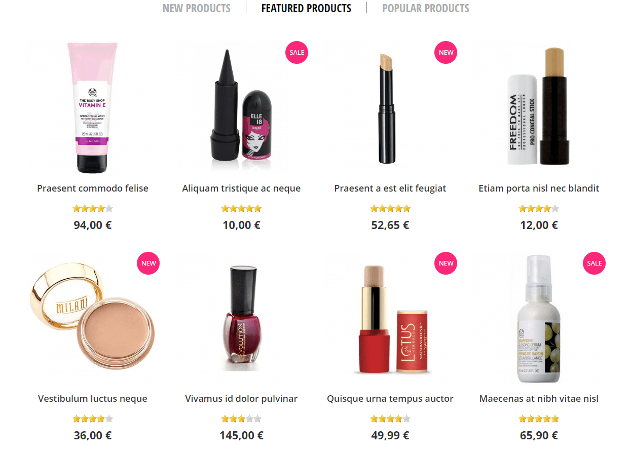 Home page - Products Tab