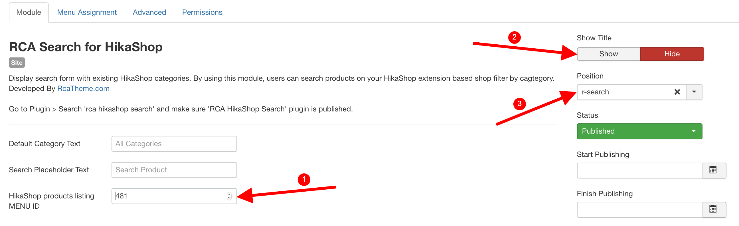 global rca hikashop search