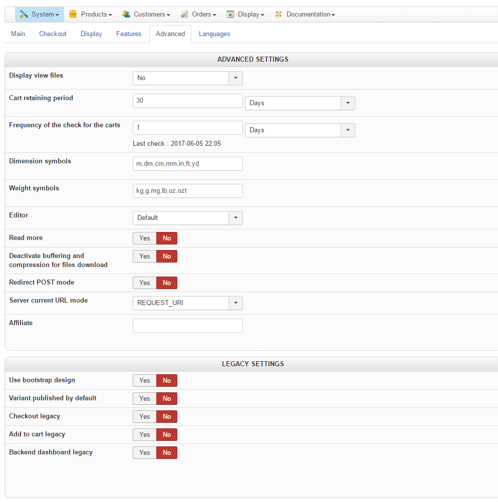 Hikashop settings