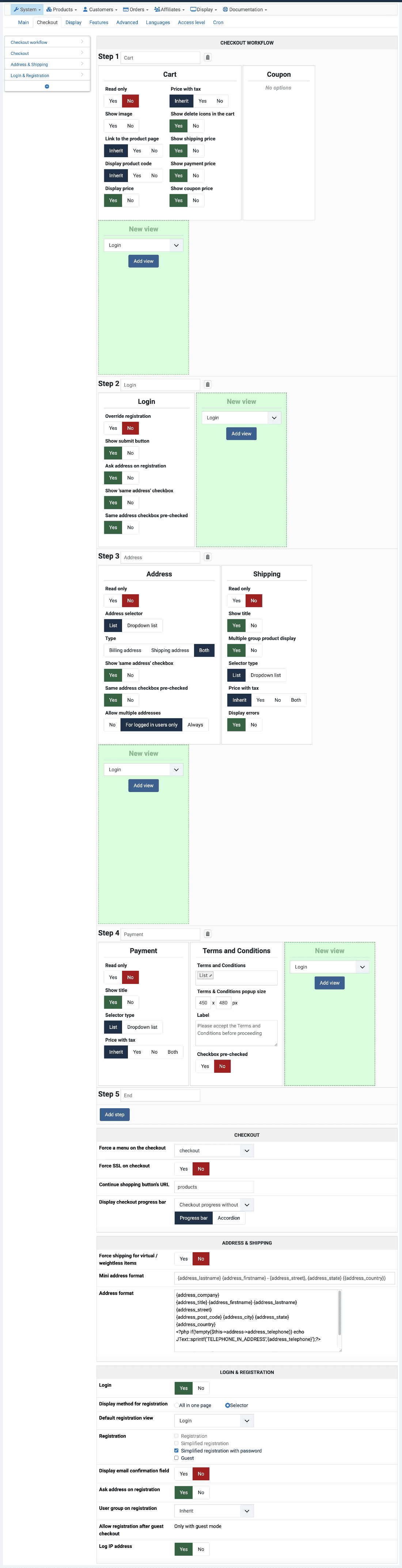 HikaShop Settings