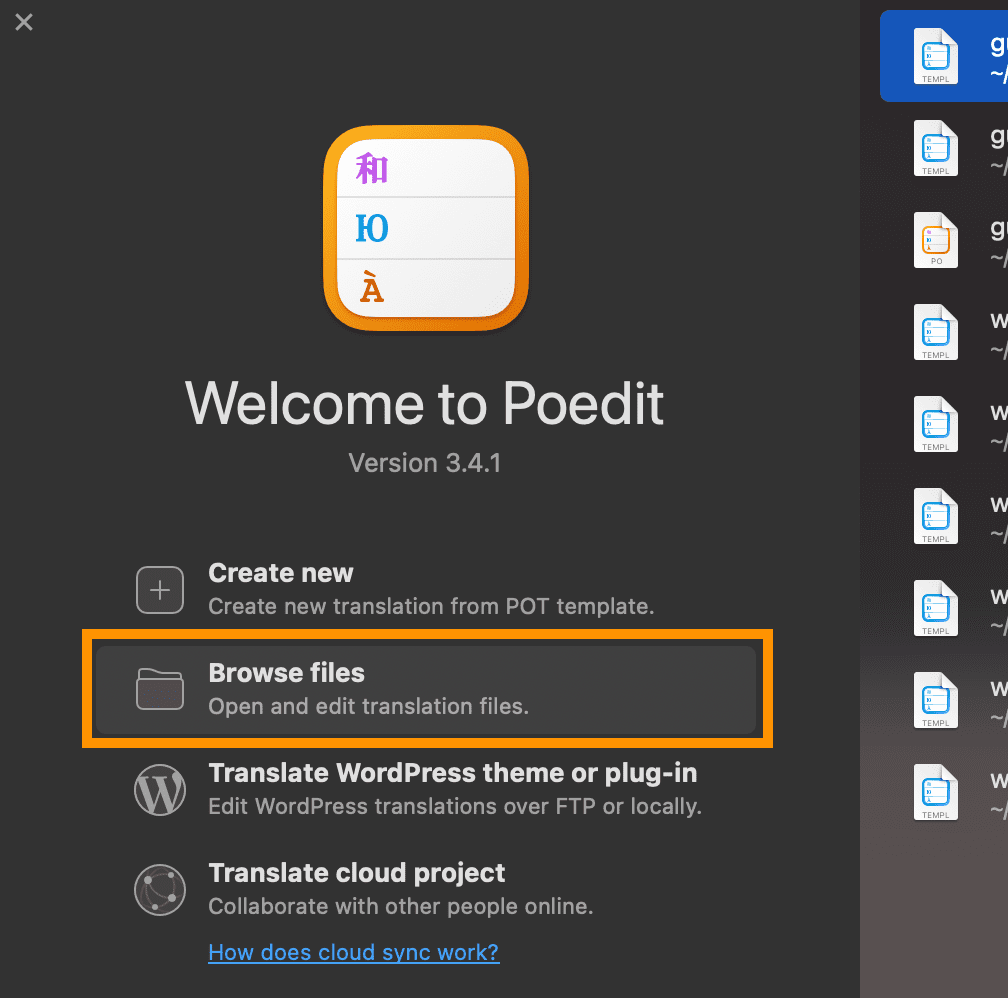 Poedit - browse files