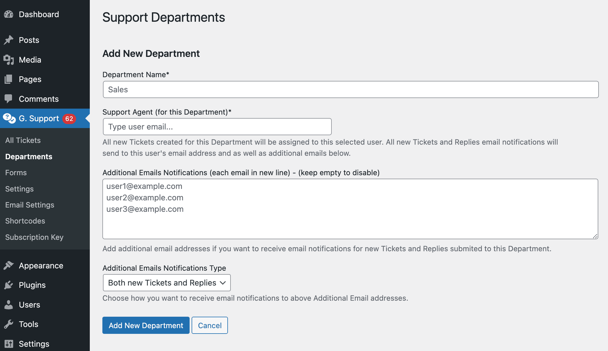 Guest support - add new department