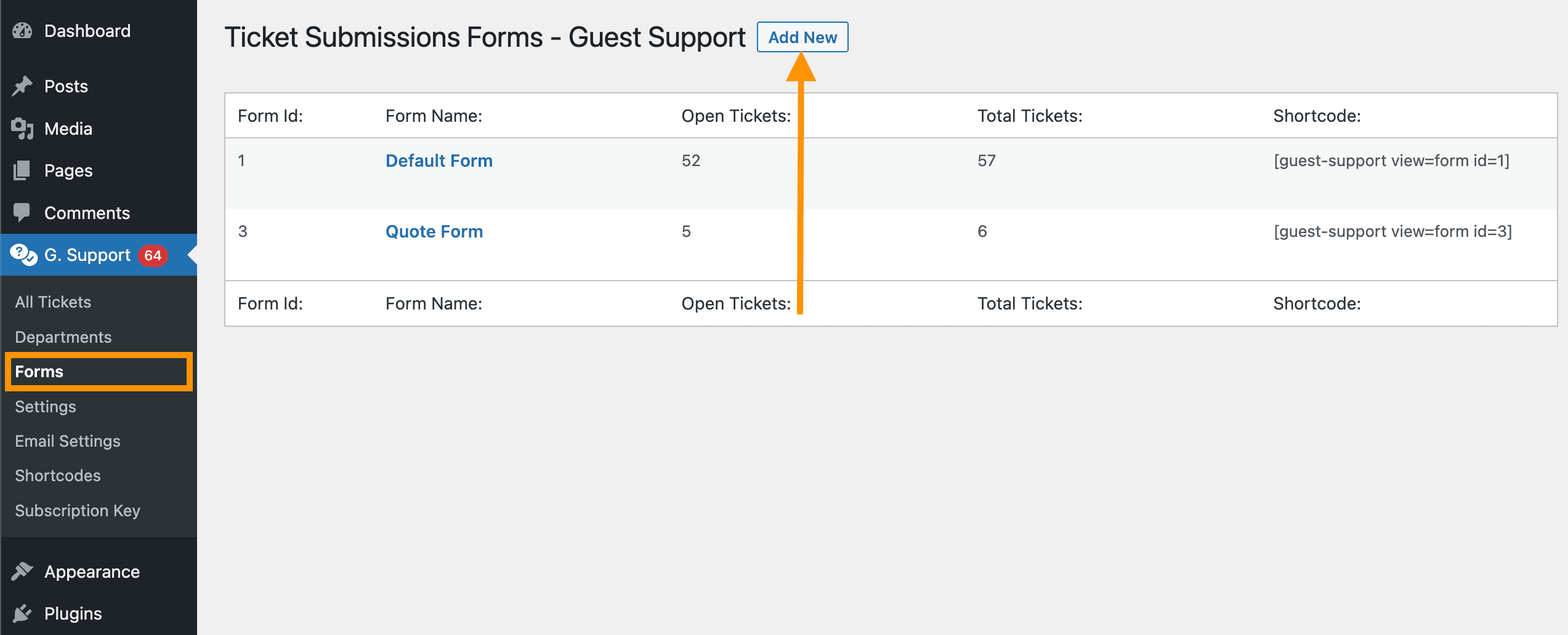 Guest support - Add new form