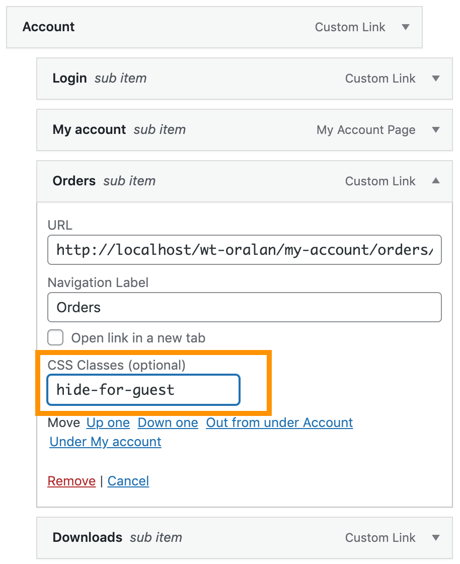 login menu add class