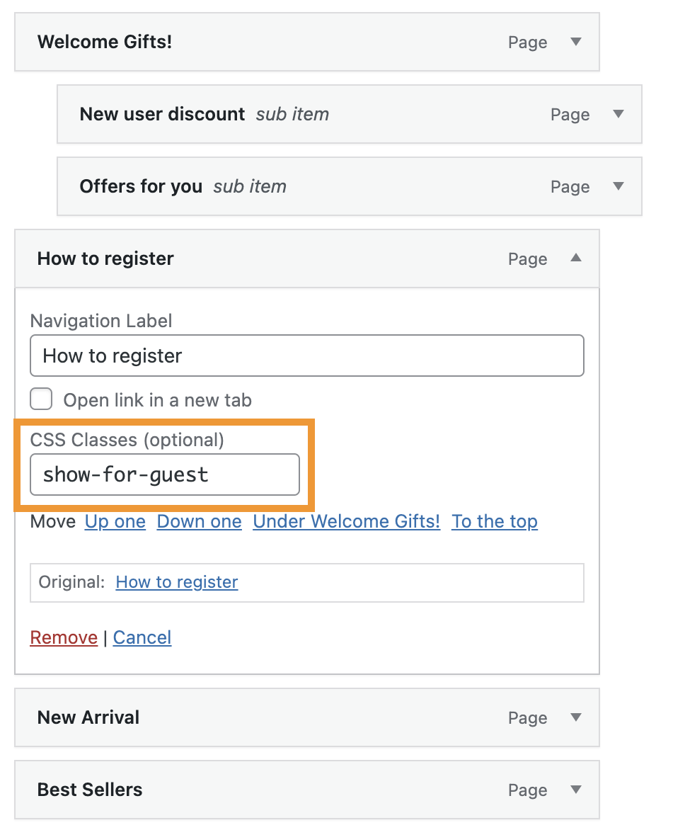 menu hide to logged in users