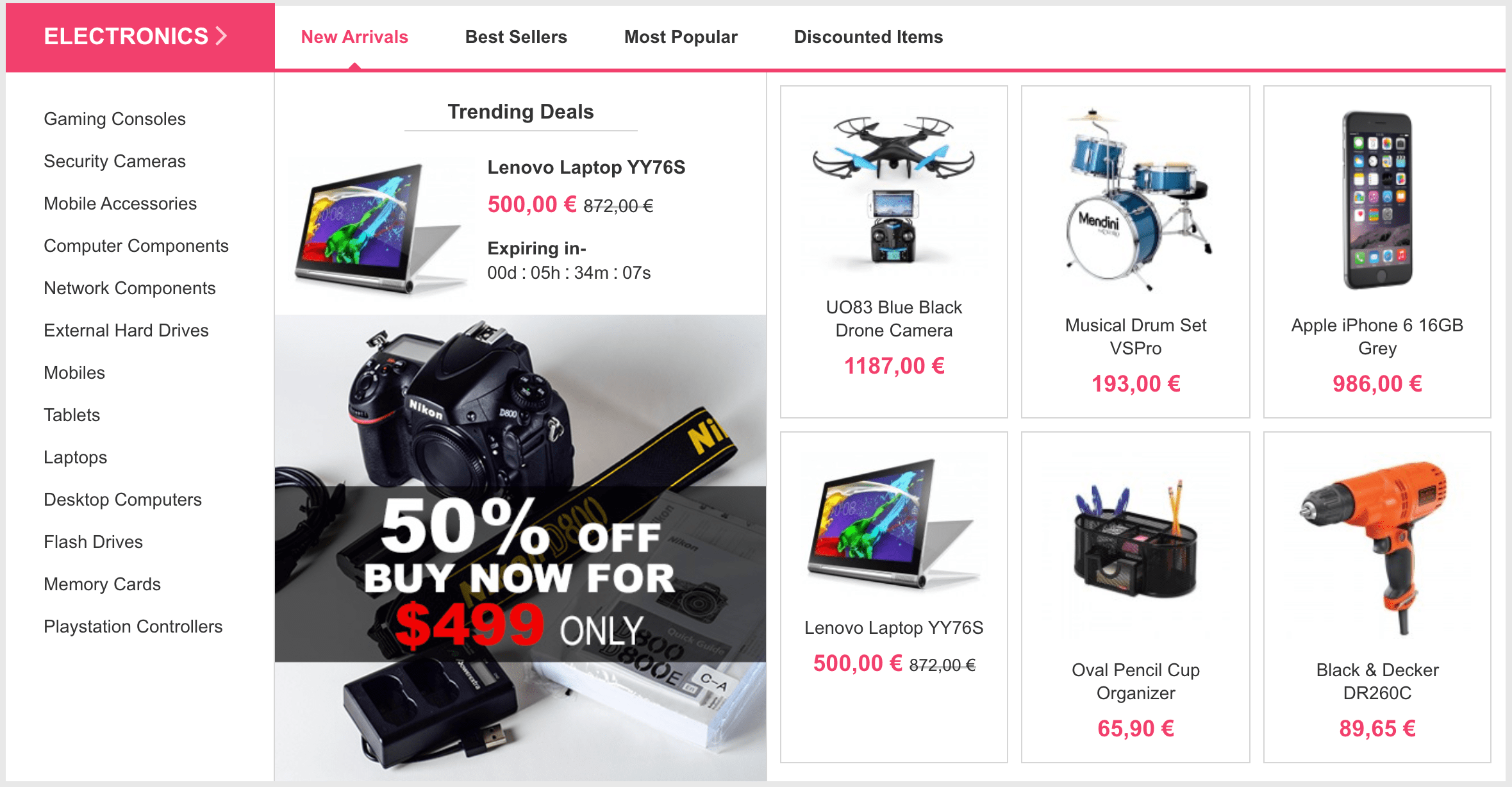 Home Page (Products Tab - ELECTRONICS)