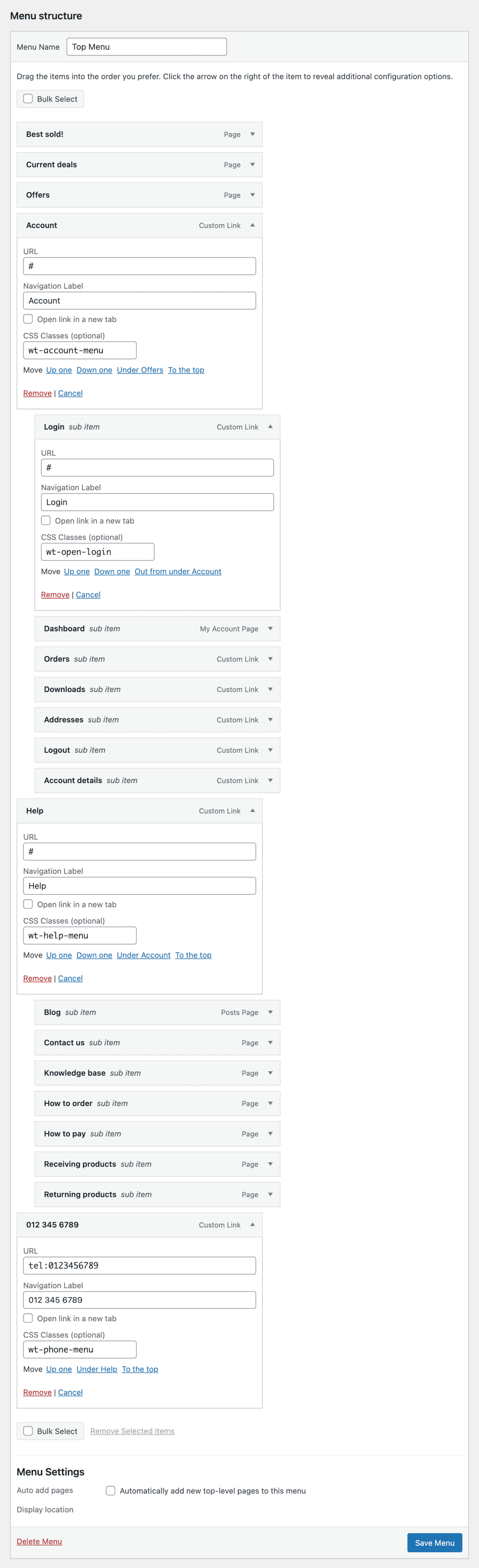 chaldonics demo top menu structure