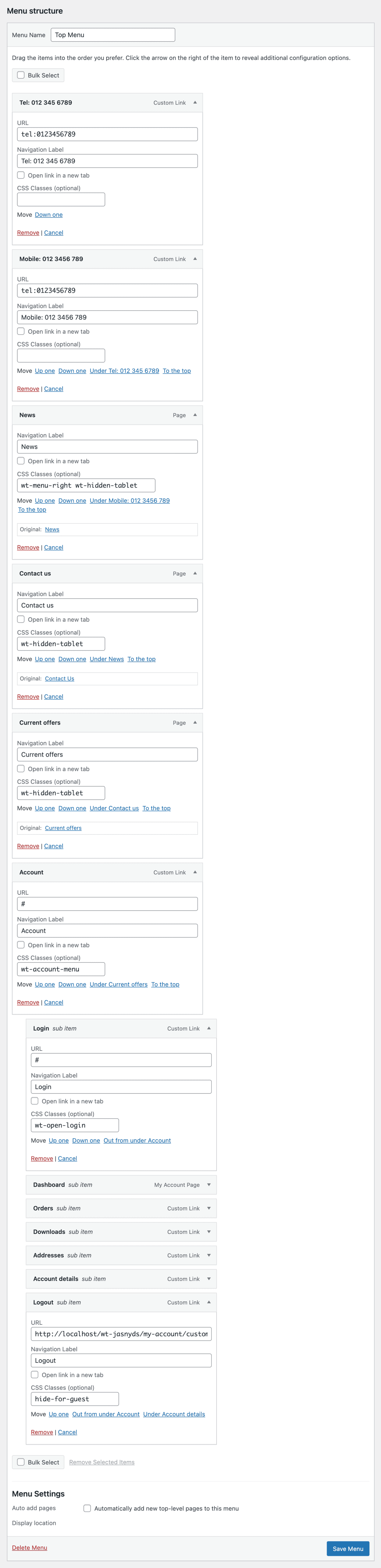 jasnyds demo top menu structure