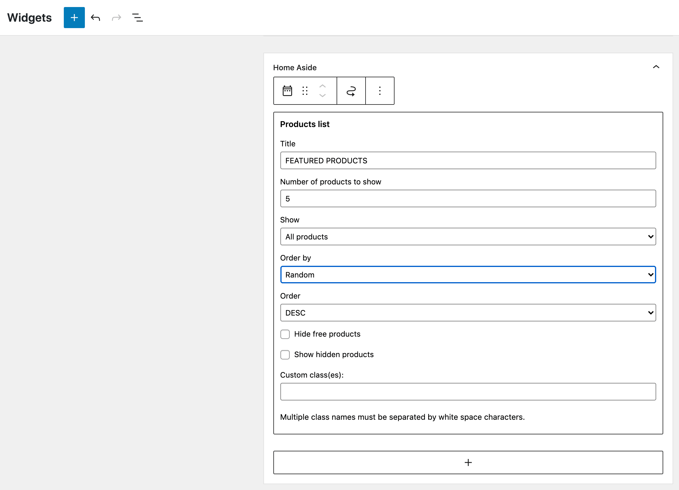 orchid products list widget admin