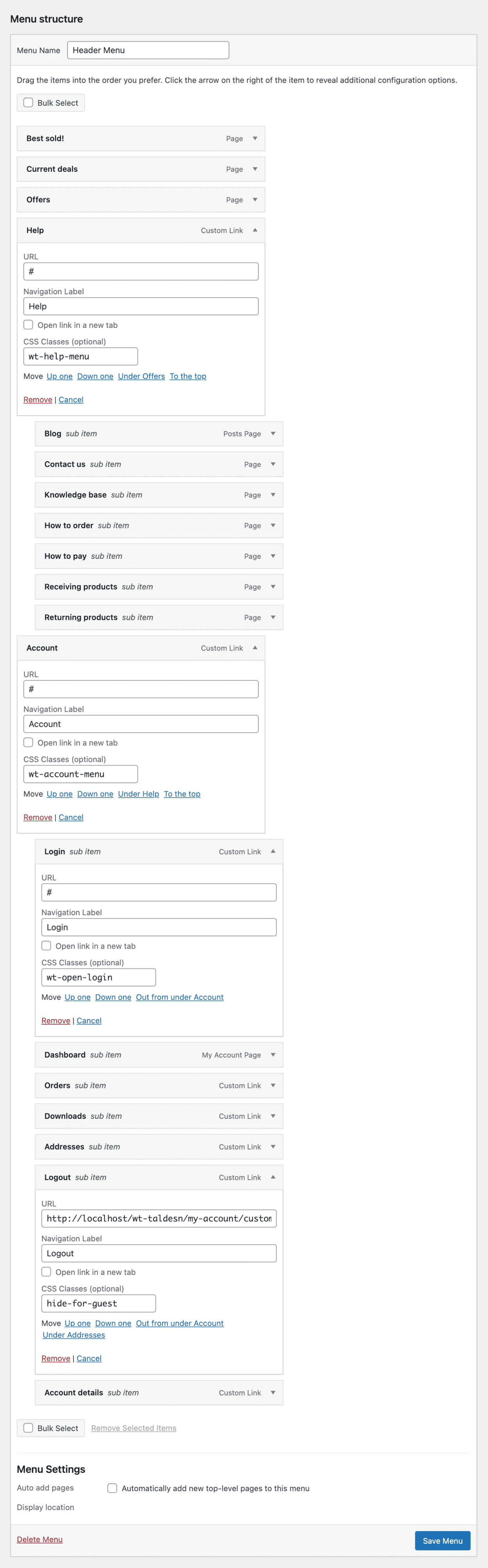 taldesn demo header menu structure