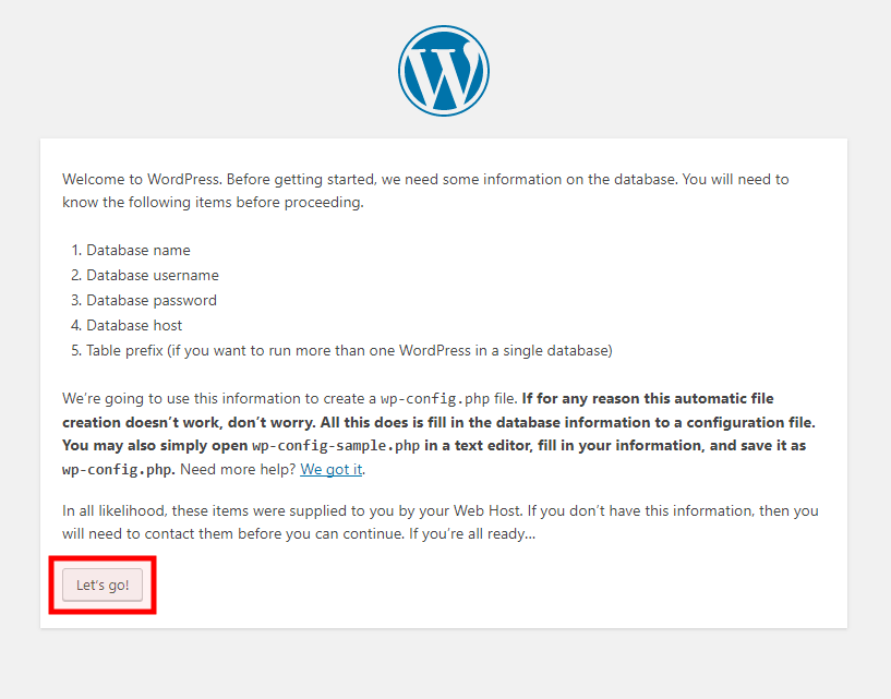 WordPress installation - installation requirements