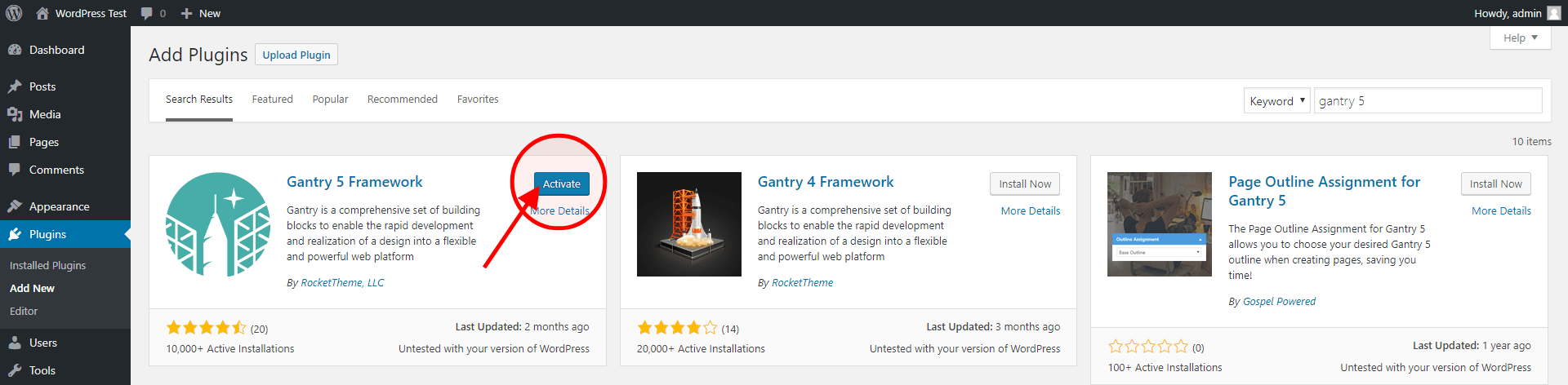 Activate gantry 5 plugin