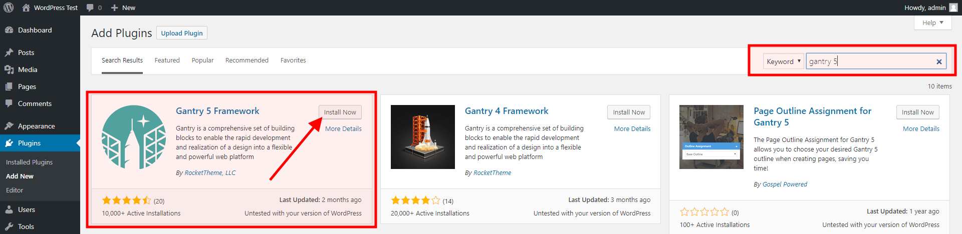 Install gantry 5 plugin