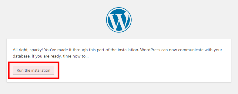 WordPress installation - run the installation